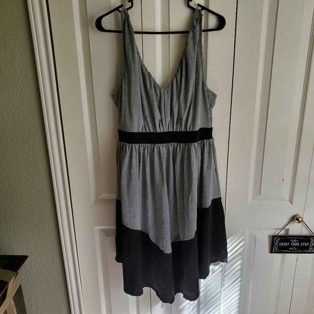 Contrast Colorblock Plunge Bicolor Ruched A Line Tank Dress